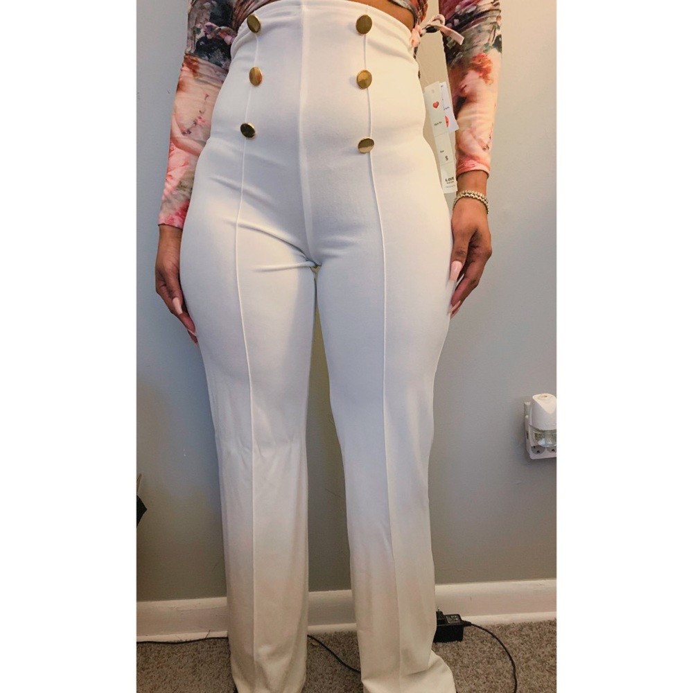 White high waisted stretch flare pants